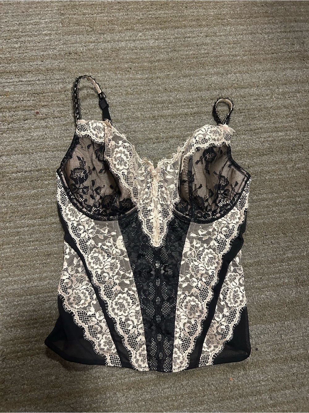 Jezebel Black and Cream Lace Bustier Camisole